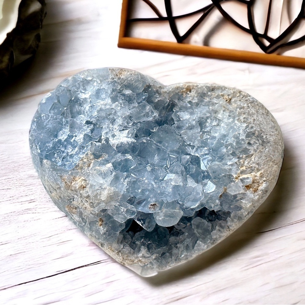 Huge 2.9LB  Madagascar Celestine Celestite Crystal Geode Heart